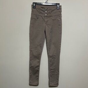 Refuge Women's Pants 4 Taupe Brown High Waisted Button Fly Skinny Casual Fashion